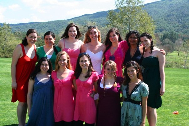 Apparently her and I don't have any pictures together on our own so here she is (in red on the far left) fearlessly leading our A Capella group in college:)