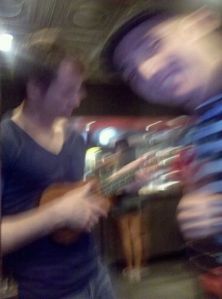 The only photo taken the night Ben and I  met.  And no, neither of these people are Ben, because he was sitting next to me.  But this was 2am at a pizza place.  And we and danced to ukulele.